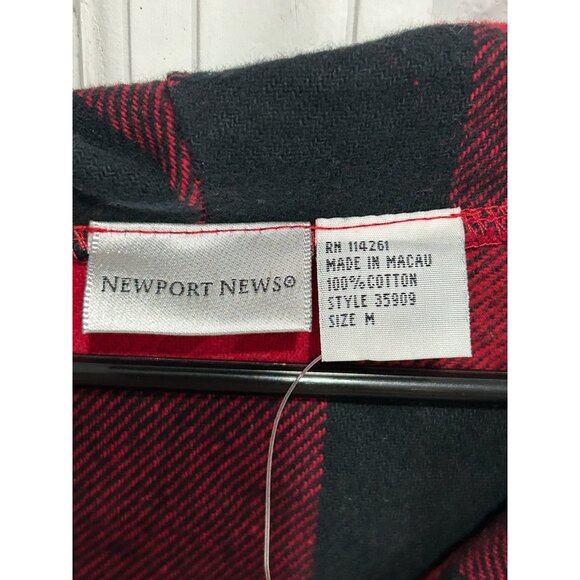Newport News Red Black Buffalo Plaid Button-Up Cape Jacket Oversized Collar Sz M - Picture 5 of 9
